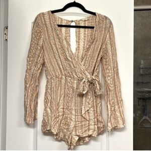 Altar'd State Cream and Tan Patterned Romper